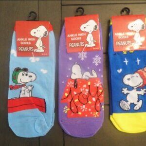 Peanuts Snoopy Ankle High Socks, 3 Pairs Size 9-11